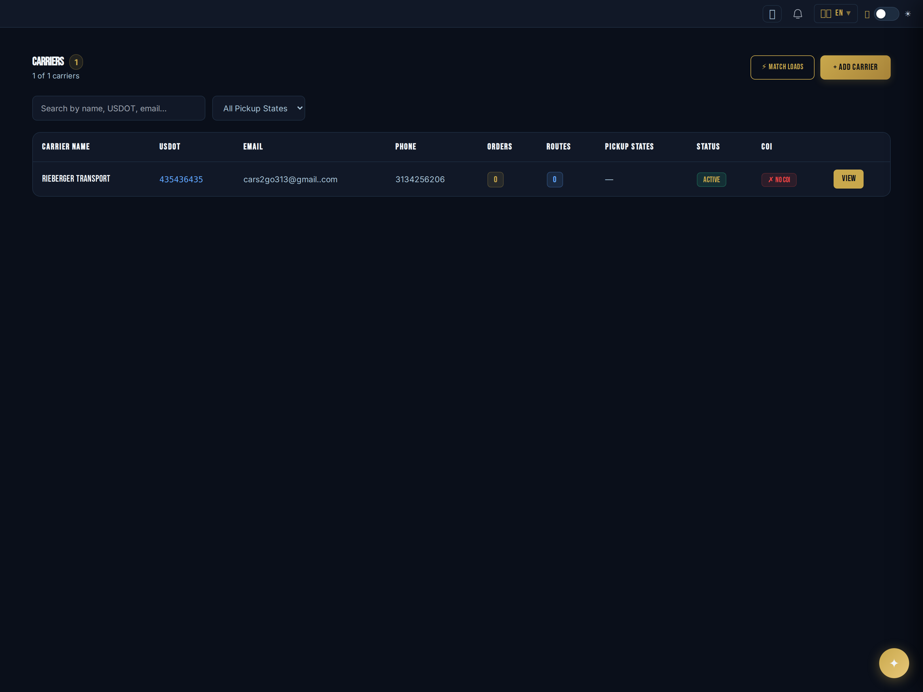 Carriers screenshot